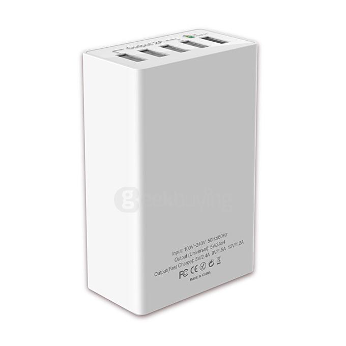 FETCH Quick Charge 2.0 50W 5Ports USB Charger Power Adapter for Smartphones - White