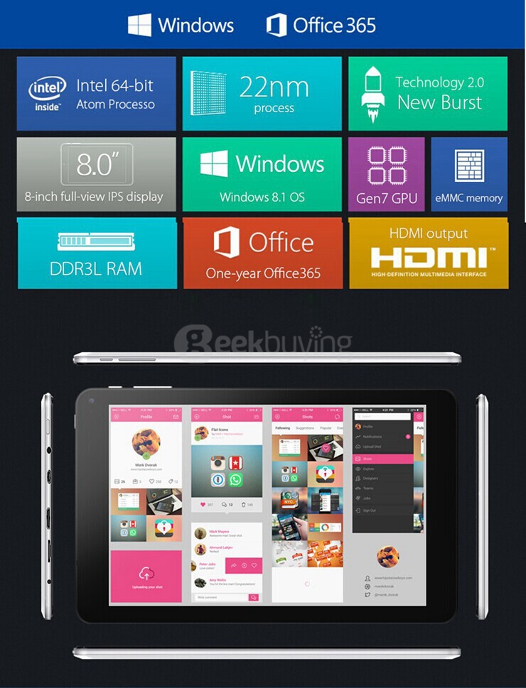 Cube iWork8 Ultrapad Dual Boot 2GB/32GB Tablet PC Win 8.1 + Android 4.4 Intel Z3735F Quad Core 1.8GHz 8
