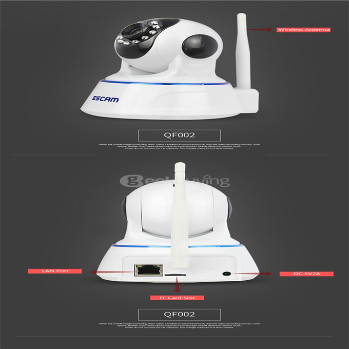 ESCAM QF002 WiFi 720P Smart Wireless Webcam Security Camera - White