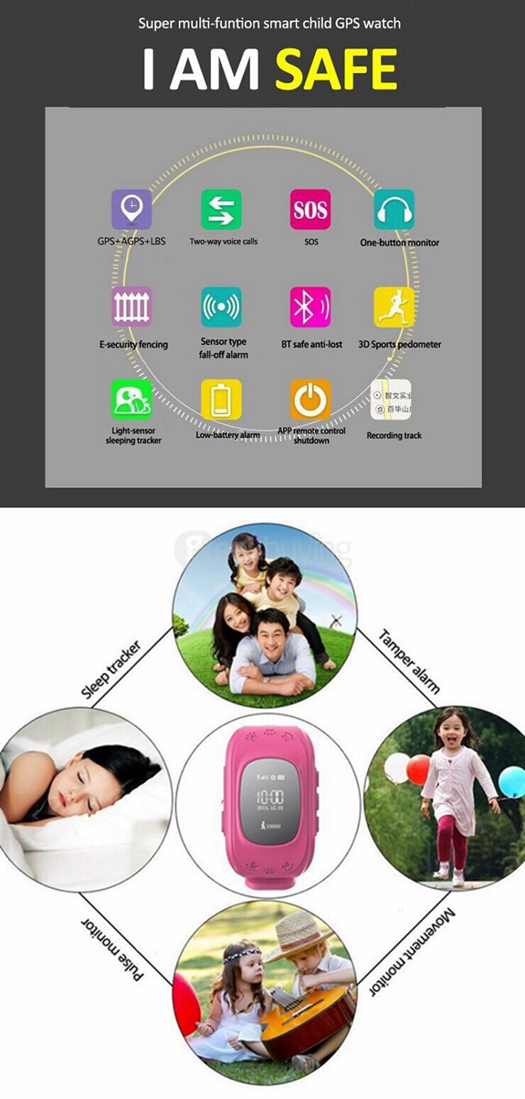 W5 Bluetooth 4.0 GSM Phone GPS/AGPS/ LBS Smart Positioning Watch Anti Lost Alarm Electronic Fence For Children - Pink