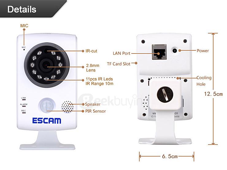 ESCAM QF502 P2P HD Smart Wifi IP Camera with 2.8mm Fixed Lens IR Surveillance Camera with Dual IR-CUT Filter - UK Plug