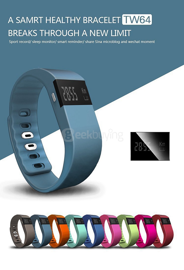 TW64 Smartband Bluetooth 4.0 Waterproof Smart Wristband Sport Activity Fitness Sleep Tracker Pedometer For iOS Android - Green