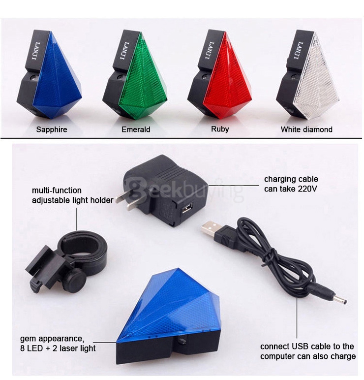 E-SMART Plug-in Bicycle Laser Tail Lights Safety Warning Lights Diamond Laser Tail Lights - Red