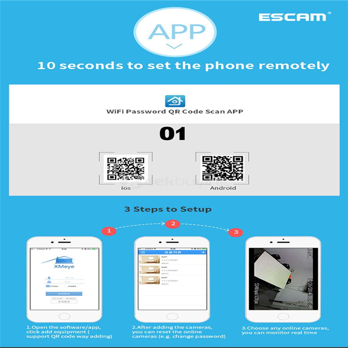 ESCAM QF002 WiFi 720P Smart Wireless Webcam Security Camera - White