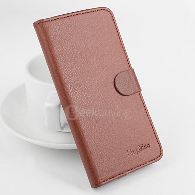 LingMao Litchi Peel Texture Protective Hard Cover Flip Stand Leather Case for Lenovo Vibe P1M 5.0inch - Brown