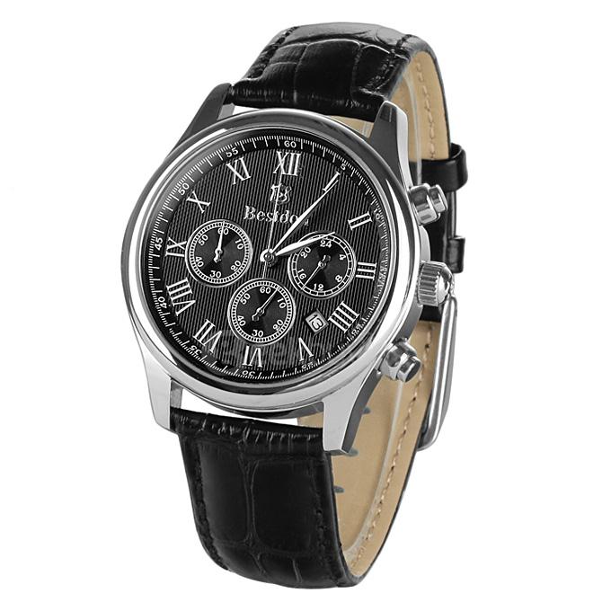 BESTDON BD9917G Men's Waterproof Watch Roman Numerals Quartz Watch with Leather Strap / Calendar / Three Small Dials