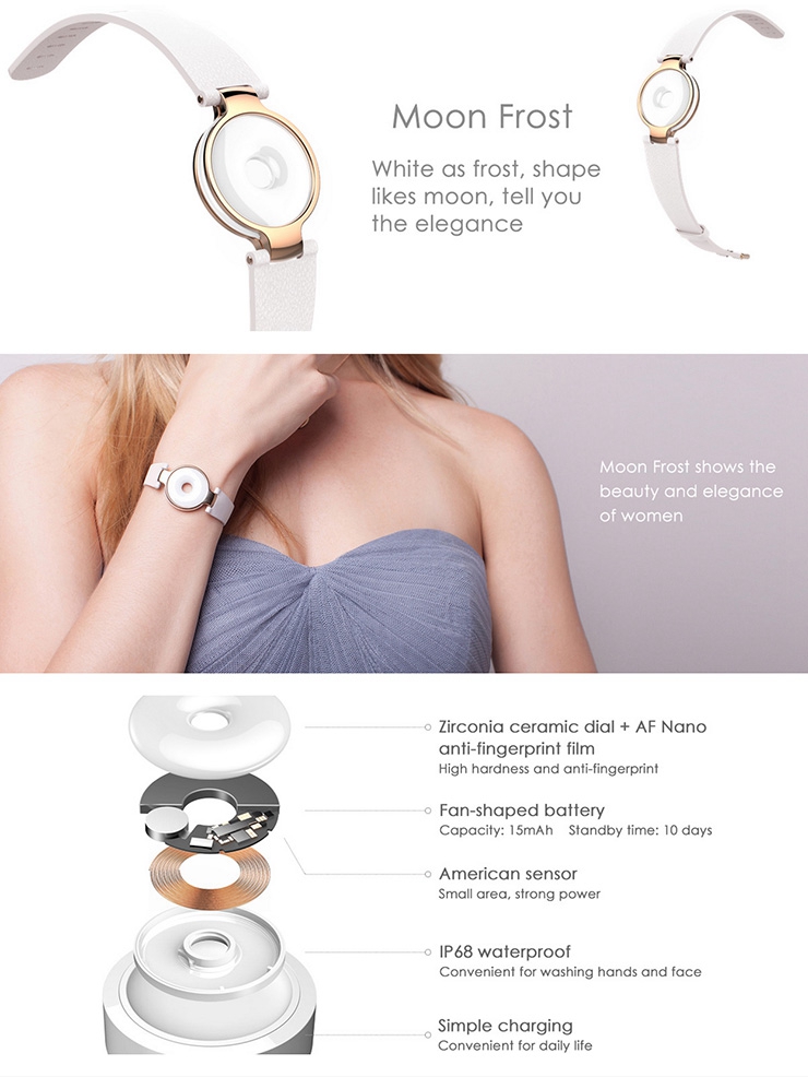 Xiaomi Amazfit Moon Frost Smart Bracelet Bluetooth 4.0 IP68 Mi Band Smart Home Control Sports Fitness Tracker with Zirconia Ceramic Dial - White