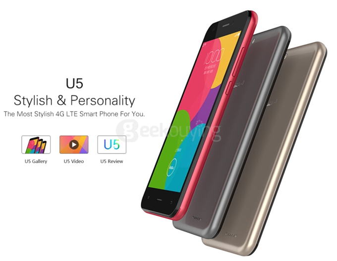 iNew U5 5.0inch IPS 1280x720 4G FDD-LTE Android 5.1 1GB RAM 16GB ROM Smartphone MT6735 Quad Core 8.0MP 2.0MP - Gold