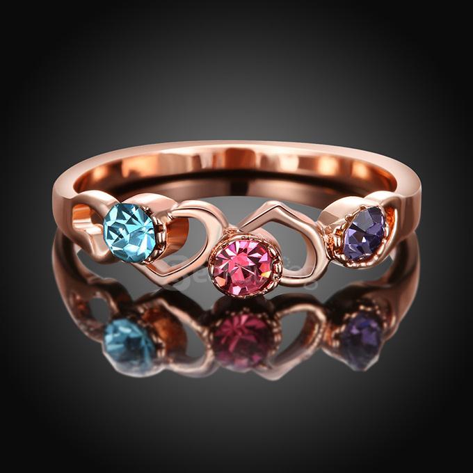 AKR031-7 Size 7 Heart-Shaped Rose Gold Plated Zircon Diamond Ring