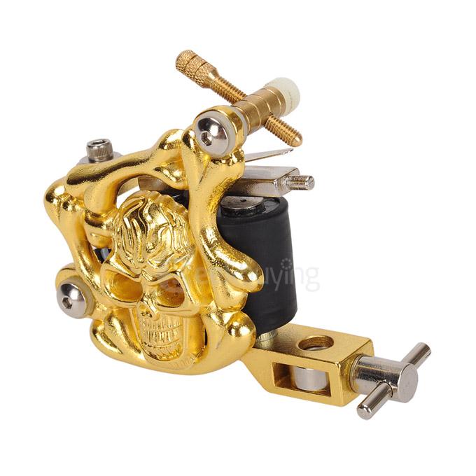 K300 Skull Tattoo Machine Metal Tattoo Machine Gun 10 Warps Coils 7000-9000 R/Minute - Golden