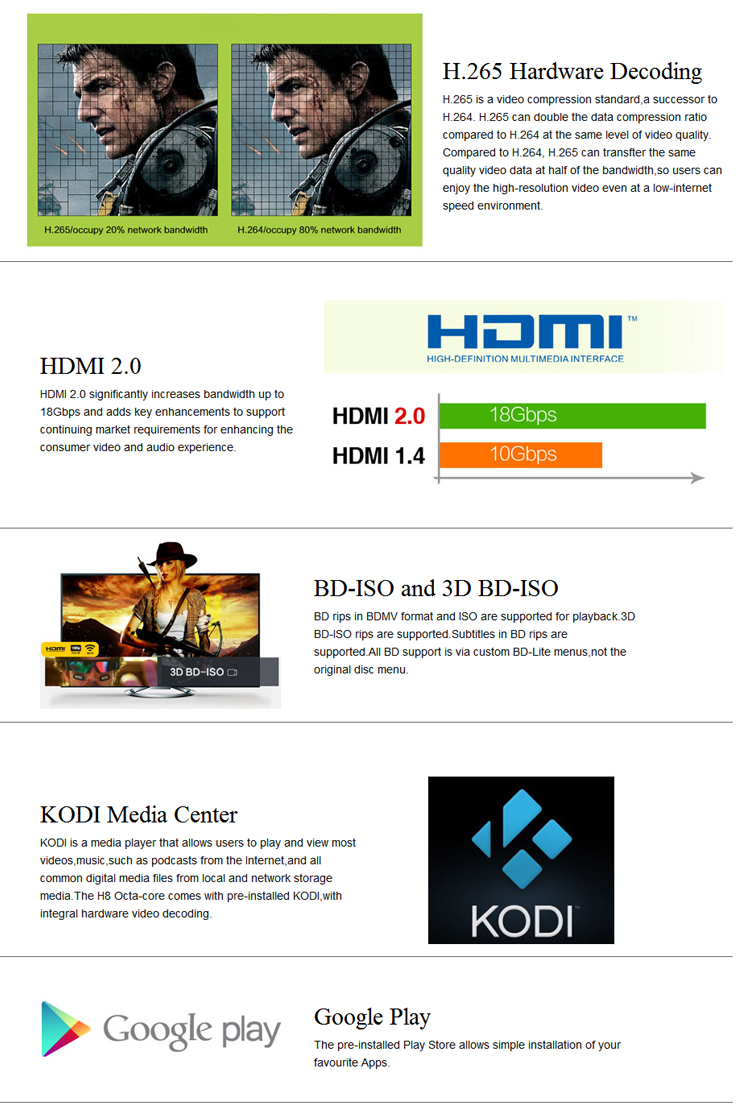 HiMedia H8 Android 5.1 4K RK3368 TV BOX Octa Core 2G/16G WIFI Gigabit LAN HDMI2.0 KODI 3D Netflix H.265 Miracast