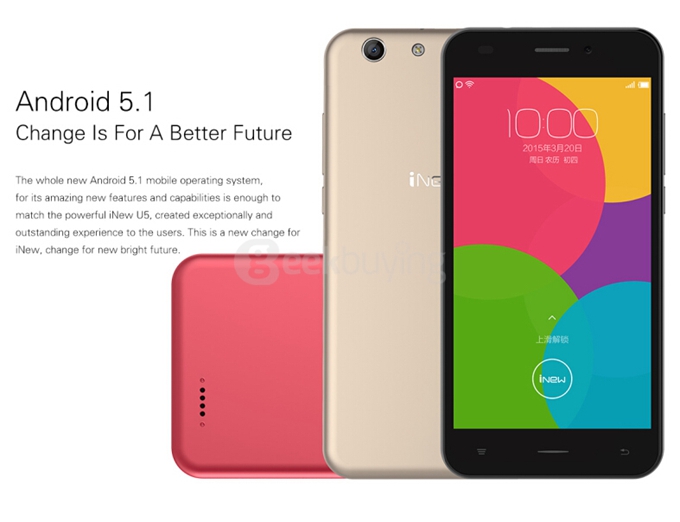iNew U5 5.0inch IPS 1280x720 4G FDD-LTE Android 5.1 1GB RAM 16GB ROM Smartphone MT6735 Quad Core 8.0MP 2.0MP - Gray