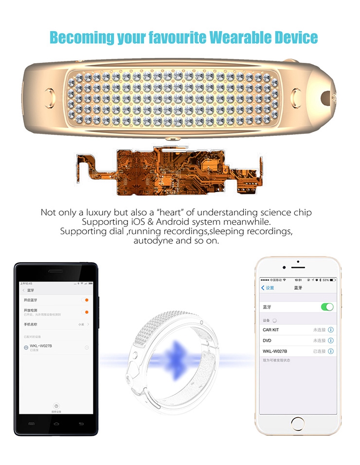 XiaoCai G1 Galant Bluetooth Smart Jewelry Bracelet Health Wristband BT4.0 with 108 SWAROVSKI Diamonds for Android iOS