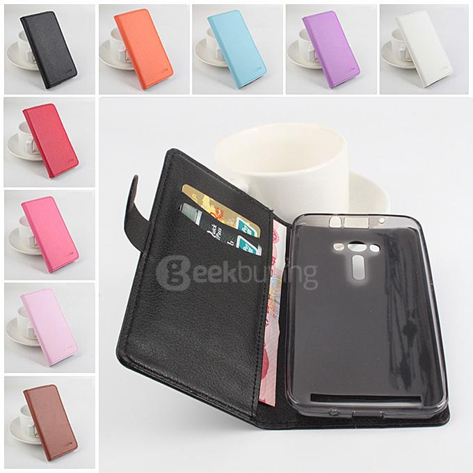LingMao Protective Hard Cover Flip Stand Leather Case with Card Slots for ASUS Zenfone 2 Laser ZE550KL - Blue