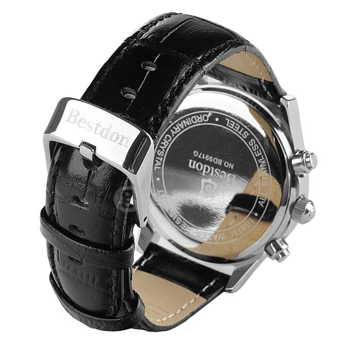 BESTDON BD9917G Men's Waterproof Watch Roman Numerals Quartz Watch with Leather Strap / Calendar / Three Small Dials