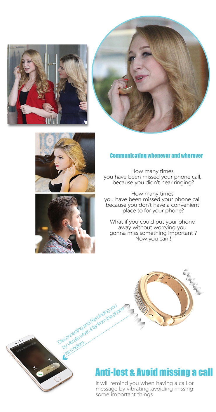 XiaoCai G1 Galant Bluetooth Smart Jewelry Bracelet Health Wristband BT4.0 with 108 SWAROVSKI Diamonds for Android iOS