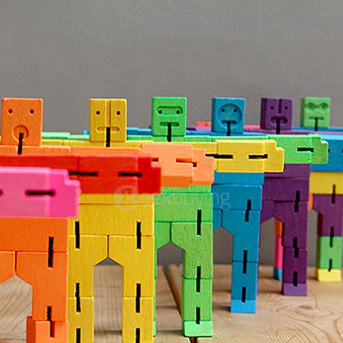 Dancer Robot Wood Cube Puzzle Magic Cube Wooden Folding Educational Toy - Red