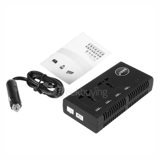 LAMKO CHE PU 4200PC 200W DC 12V to AC 110V Car Smart Power Inverter w/ 4-USB + Dual AC Sockets - Black