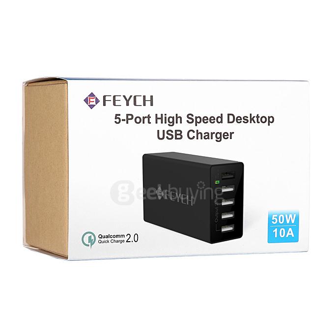 FETCH Quick Charge 2.0 50W 5Ports USB Charger Power Adapter for Smartphones - White