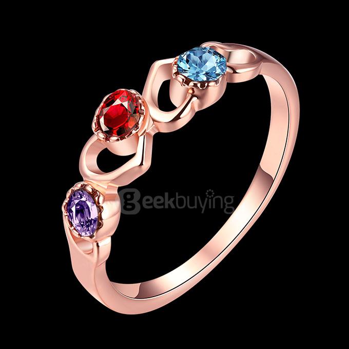 AKR031-7 Size 7 Heart-Shaped Rose Gold Plated Zircon Diamond Ring