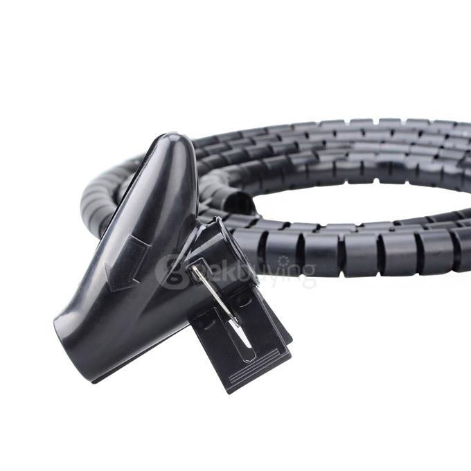 PE Cable And Wire Spiral Tidy Wrap with Clip Organizer for Wire Management 250CM - Black