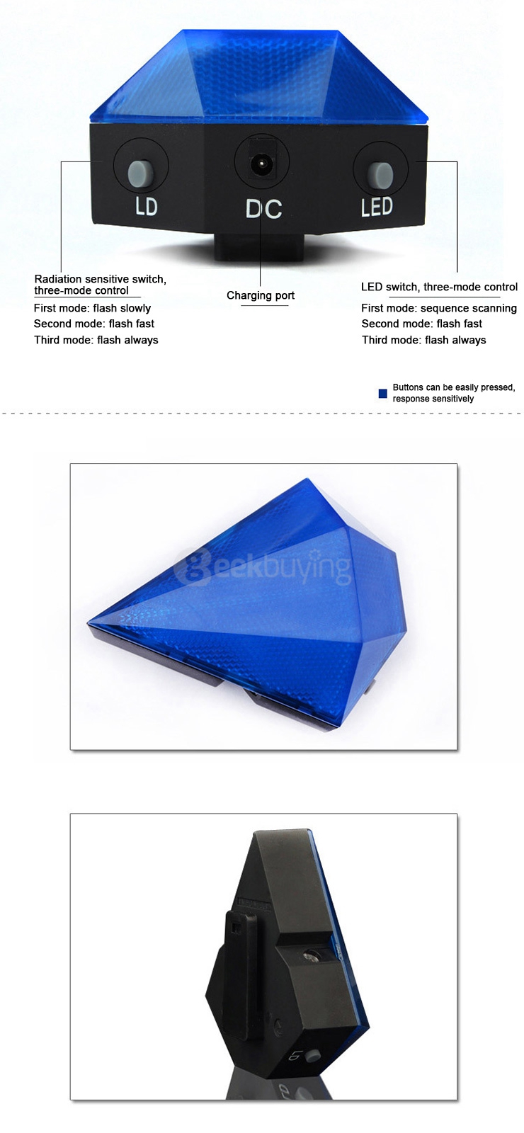 E-SMART Plug-in Bicycle Laser Tail Lights Safety Warning Lights Diamond Laser Tail Lights - Blue