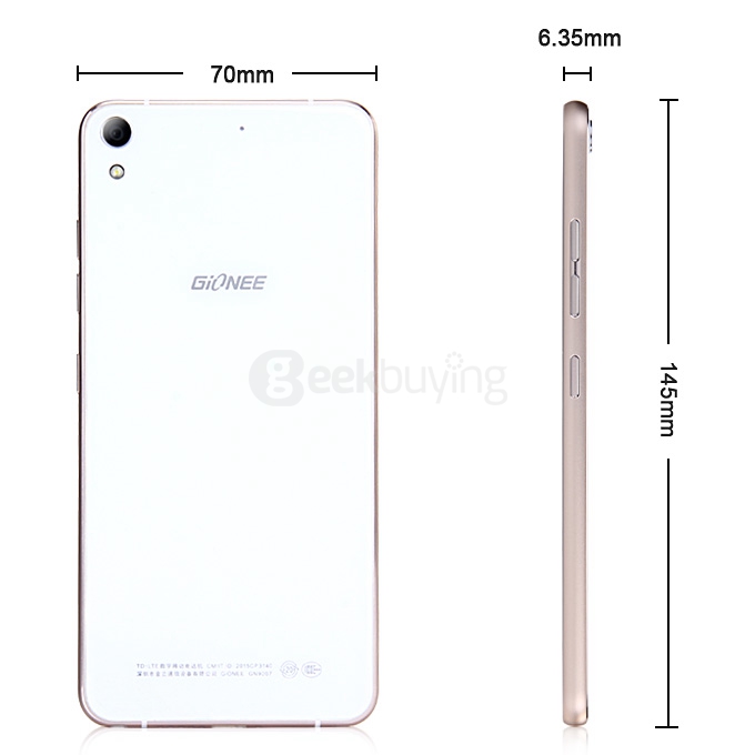 GIONEE S5.1 PRO 5.0inch 4G Android 5.1 2GB 16GB Smartphone MTK6753 64bit Octa Core 1.3GHz 13MP+8MP Fast Charge - White
