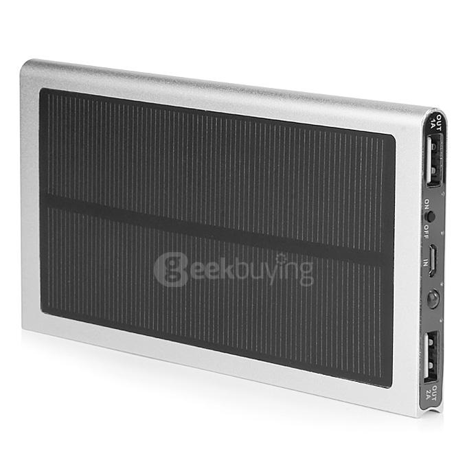 12000mAh Dual USB Solar Panel Power Bank External Backup Battery Portable Charger - Silver