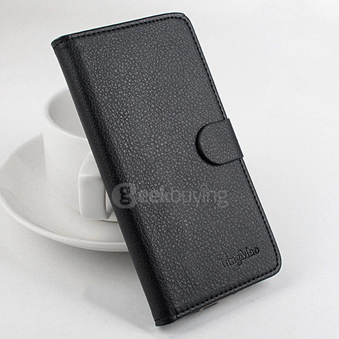 LingMao Litchi Peel Texture Protective Hard Cover Flip Stand Leather Case for Lenovo Vibe P1M 5.0inch - Black