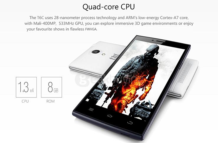 THL T6C 5.0inch Android 5.1 3G SmartPhone MTK6580 Quad Core 1.3GHz 854x480 1GB RAM 8GB ROM 5.0MP Camera - Blcak