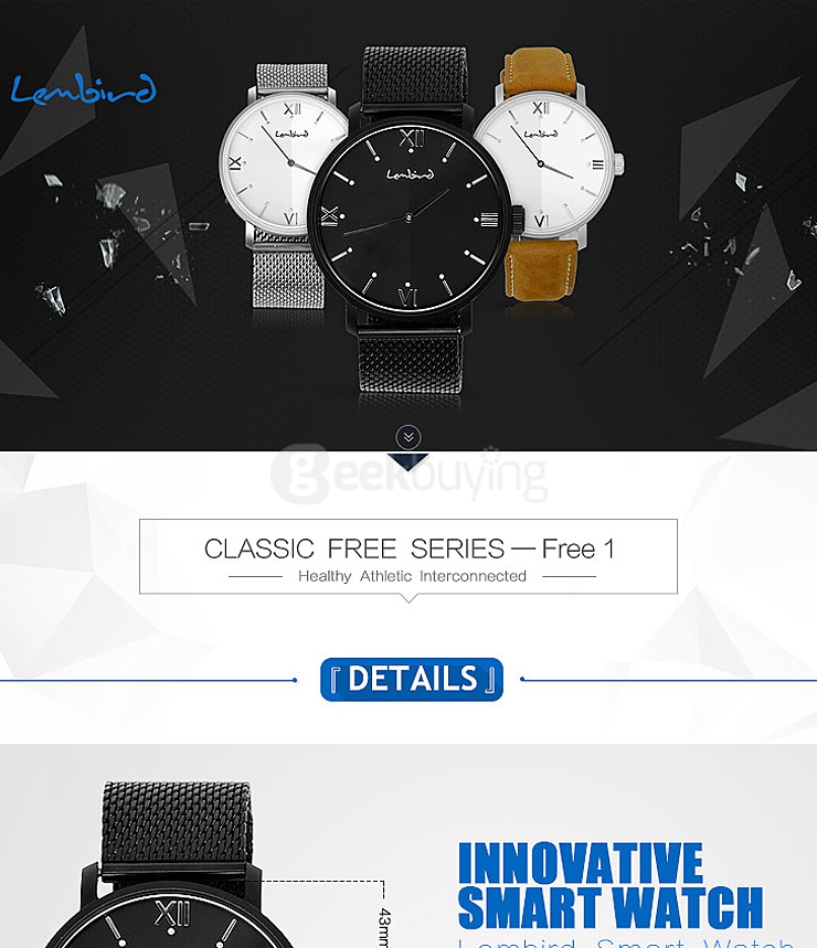 Lembird Free O2 Bluetooth 4.0 Smart Watch with Sapphire Crystal Dial/ 12 LED Lights/ Imported 751 Movt/ Fitness Sports Tracker/ Diet Management - Black