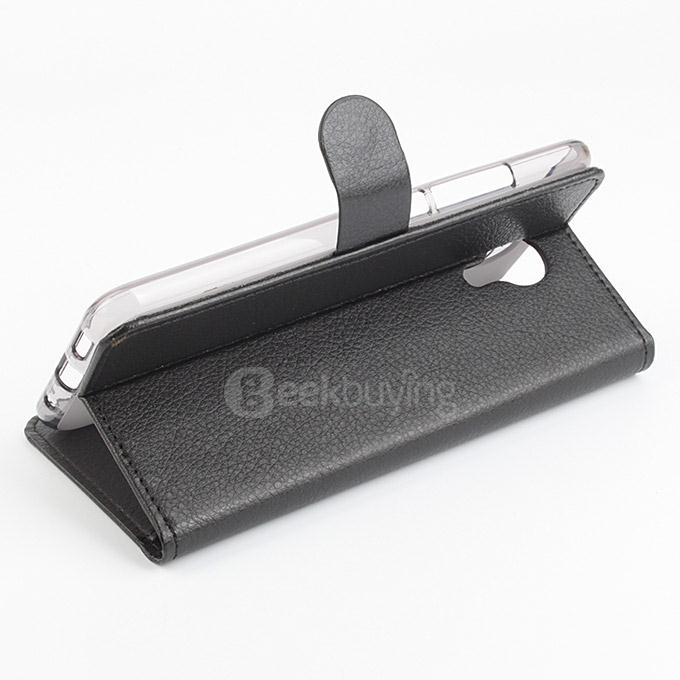 LingMao Litchi Peel Texture Protective Hard Cover Flip Stand Leather Case /Card Slots MEIZU Metal - Black