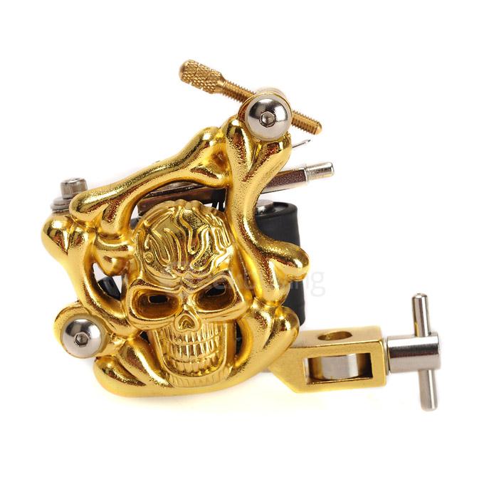 K300 Skull Tattoo Machine Metal Tattoo Machine Gun 10 Warps Coils 7000-9000 R/Minute - Golden