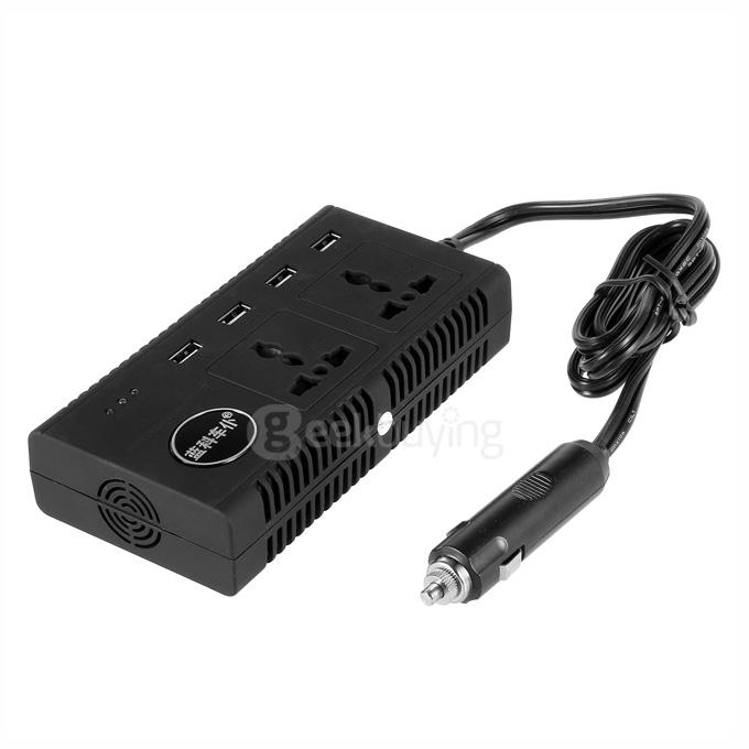 LAMKO CHE PU 4200PC 200W DC 12V to AC 110V Car Smart Power Inverter w/ 4-USB + Dual AC Sockets - Black
