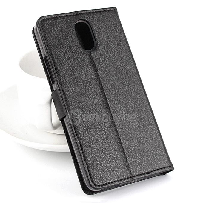 LingMao Litchi Peel Texture Protective Hard Cover Flip Stand Leather Case for Lenovo Vibe P1M 5.0inch - Black