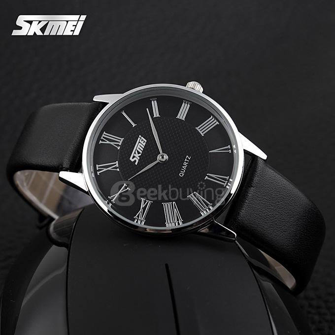 SKMEI 9092 Simple Women's Quartz Watch with Black Band - Black + Silver