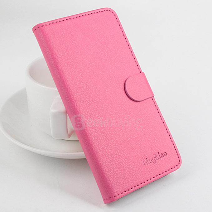 LingMao Litchi Peel Texture Protective Hard Cover Flip Stand Leather Case for Lenovo Vibe P1M 5.0inch - Rose