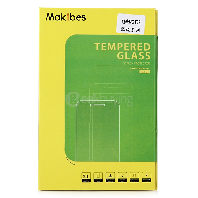 Makibes Toughened Glass 0.33mm Screen Protector Film Cover Arc Edge For XIAOMI Redmi Note 2