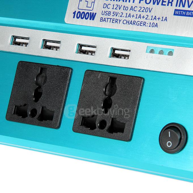 4800PCR 1000W DC 12V to AC 220V Car Smart Power Inverter w/ 4-USB / Dual AC Sockets - Blue