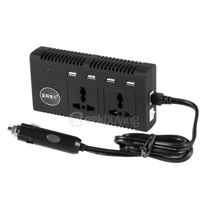LAMKO CHE PU 4200PC 200W DC 12V to AC 110V Car Smart Power Inverter w/ 4-USB + Dual AC Sockets - Black