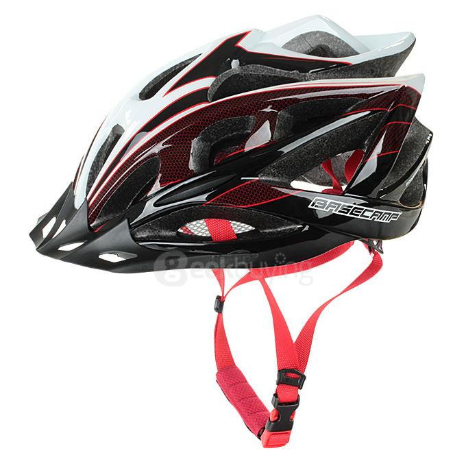 BaseCamp Ultra-light Adjustable Bike Bicycle Helmet with Flash Light - Black + White + Red