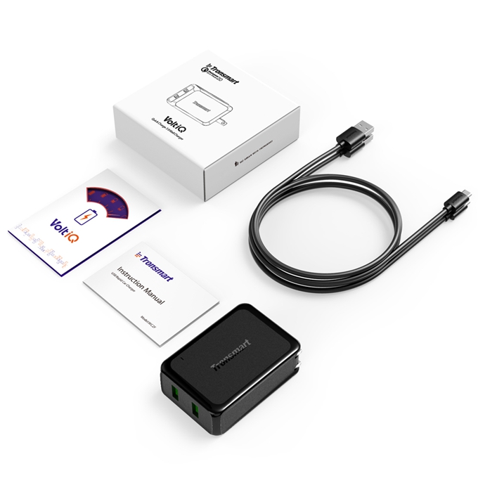 Tronsmart 36W Quick Charge 2.0 2 Ports Rapid Wall Charger VoltIQ Smart USB Stand-up Fast Wall Charger with1M/1.8M DC Cable - US Plug