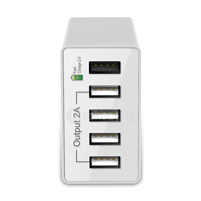 FETCH Quick Charge 2.0 50W 5Ports USB Charger Power Adapter for Smartphones - White
