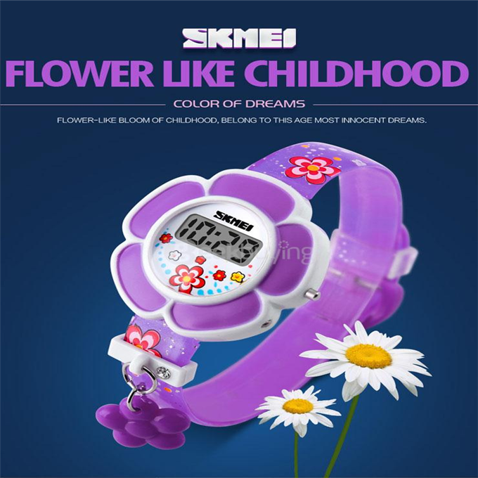 SKMEI 1144 Fashion Cute Flower-shaped Children Electronic Watch - Purple