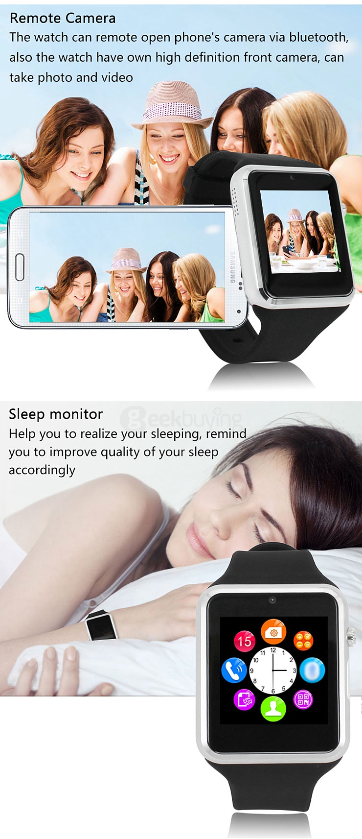 ZGPAX S79 Smart Watch Phone 1.54 Inch Touch Screen MTK6260 Bluetooth3.0 1.3MP Cam FM 2G Micro USB Handfree - Black