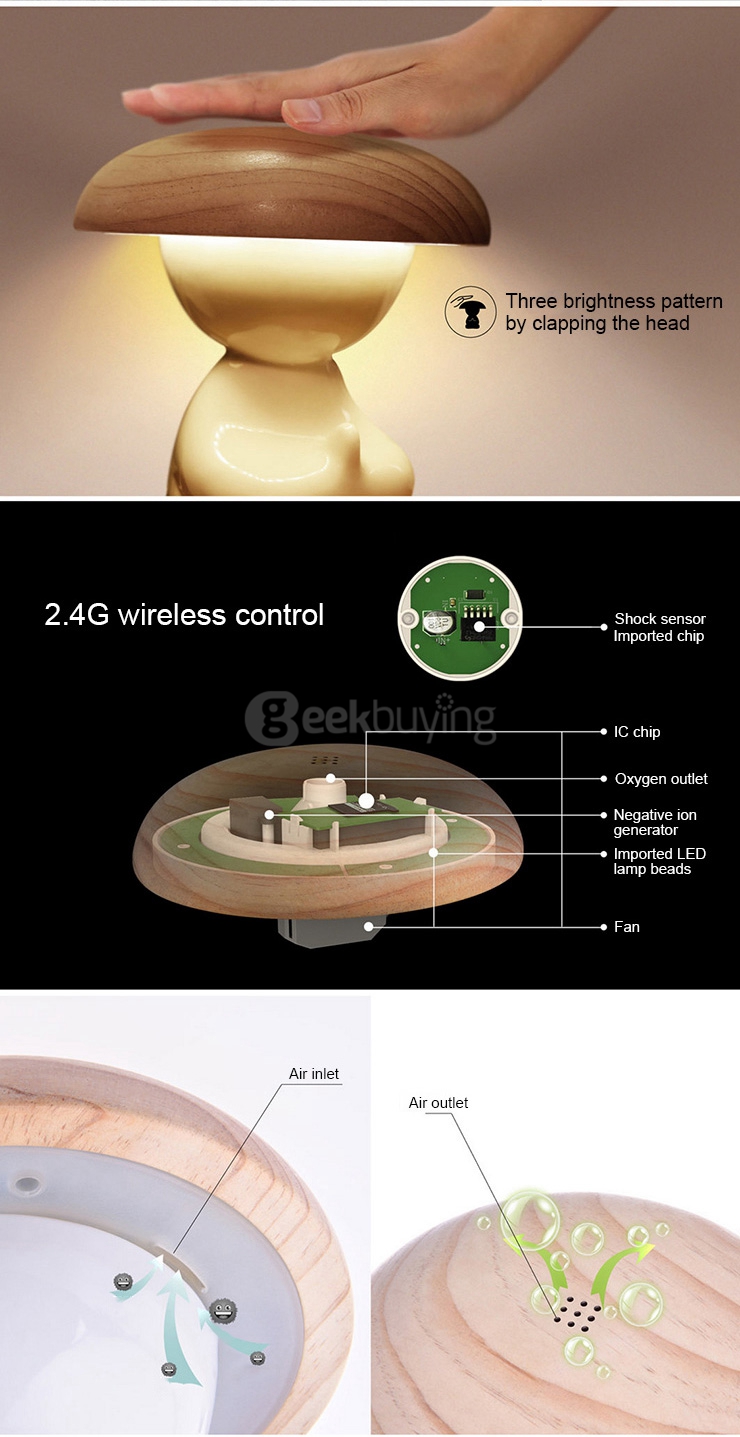 Ikkyu Air Purifier Wireless Remote Control LED Night Light Intelligent Sensor Table Lamp - Warm white