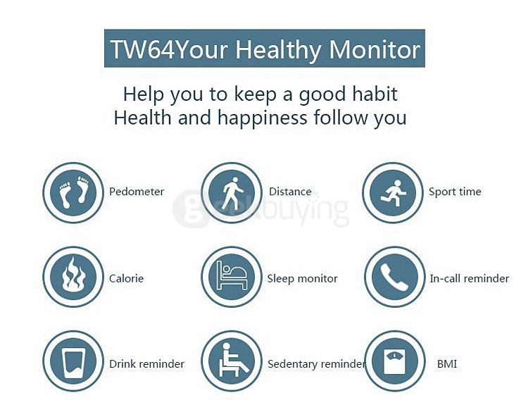 TW64 Smartband Bluetooth 4.0 Waterproof Smart Wristband Sport Activity Fitness Sleep Tracker Pedometer For iOS Android - Green