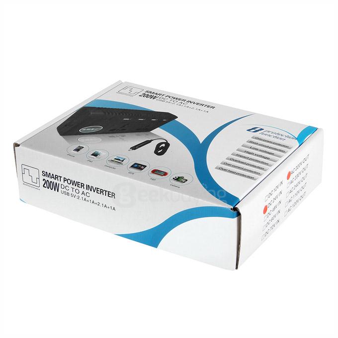 LAMKO CHE PU 4200PC 200W DC 12V to AC 110V Car Smart Power Inverter w/ 4-USB + Dual AC Sockets - Black