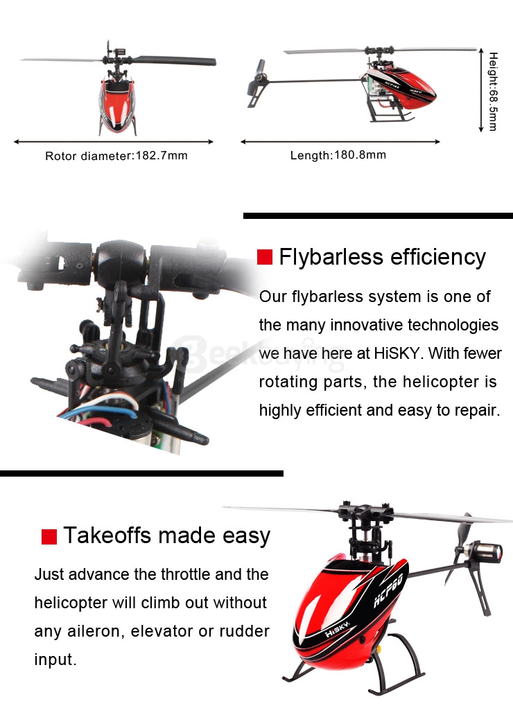 Hisky HCP60 6CH Mini RC Helicopter Flybarless 2.4G 6 Axis Gyro