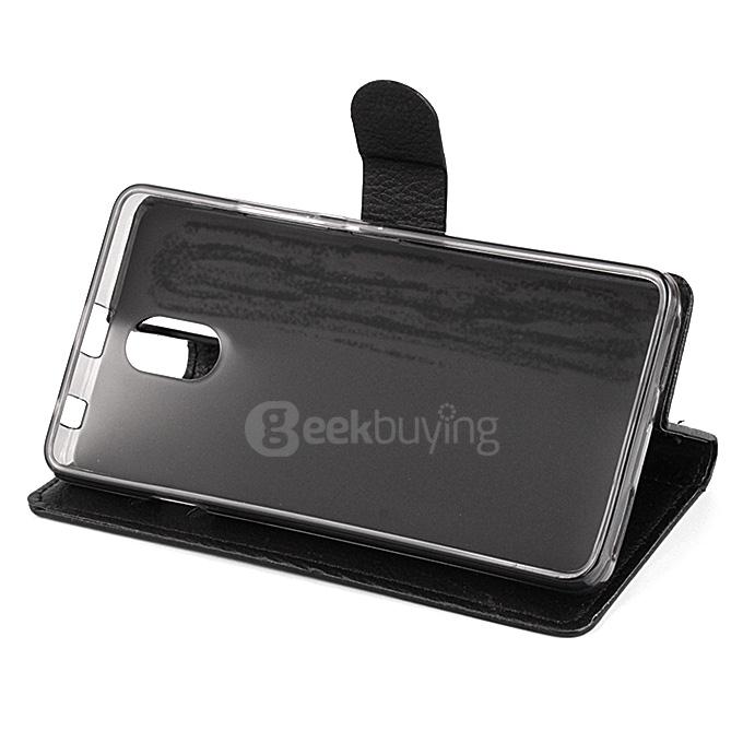 LingMao Litchi Peel Texture Protective Hard Cover Flip Stand Leather Case for Lenovo Vibe P1M 5.0inch - Black